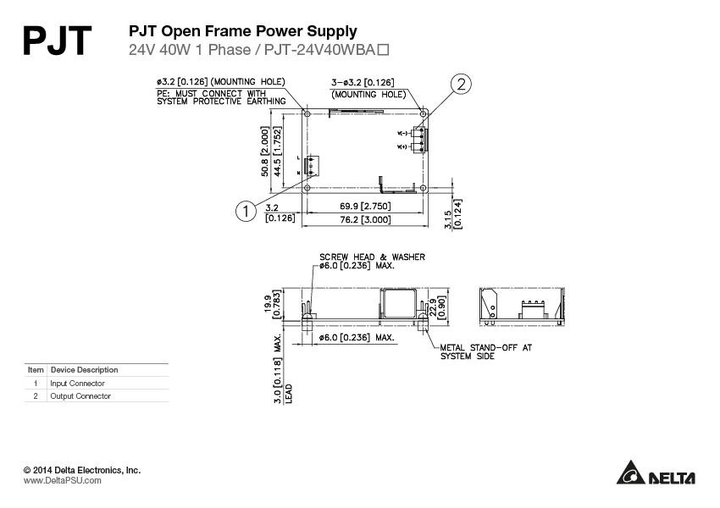 Zasilacz Delta open frame 24V/1.66A (PJT-24V40WBAA) - obraz 2