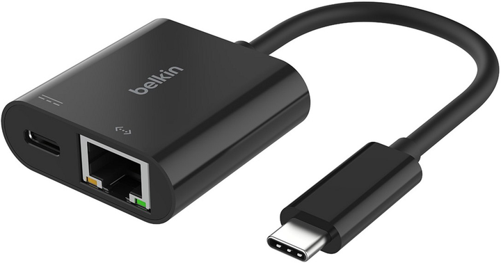 Adapter Belkin USB Type-C - Ethernet RJ-45 with PD 100W 0.13 m Black (INC019BTBK) - obraz 1