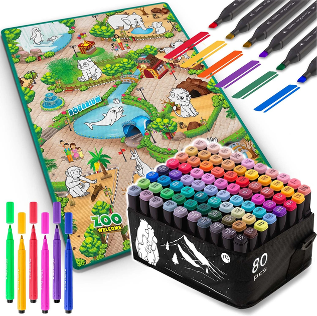 Килимок для малювання Ricokids ZOO з маркерами та сумкоюдля зберігання 90 x 120 см (5903890629168) - зображення 2