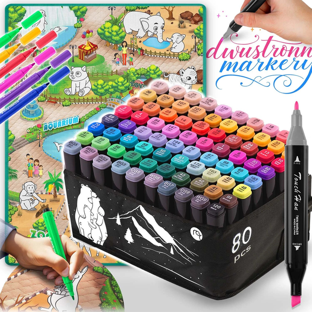 Килимок для малювання Ricokids ZOO з маркерами та сумкоюдля зберігання 90 x 120 см (5903890629168) - зображення 7