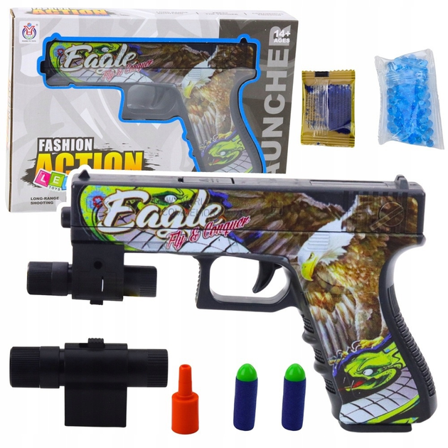 Pistolet LEAN Toys na kulki wodne i strzałki piankowe z laserem Nadruk Orzeł 24263 (5905991054092) - obraz 2