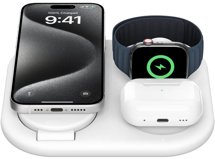 Ładowarka bezprzewodowa Belkin BoostCharge Magnetic 3w1 Qi2 15W White (WIZ029VFWH) - obraz 3