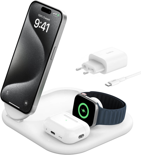 Ładowarka bezprzewodowa Belkin BoostCharge Magnetic 3w1 Qi2 15W White (WIZ029VFWH) - obraz 7