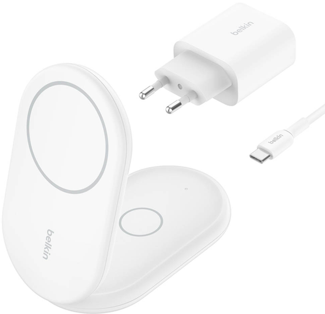 Ładowarka indukcyjna Belkin BoostCharge Magnetic 2w1 Qi2 15W White (WIZ028VFWH) - obraz 1