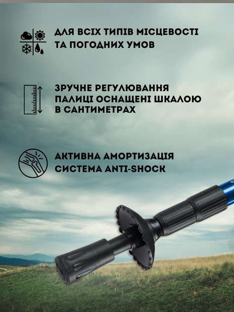 Палки для скандинавской ходьбы похода в горы спортивной прогулки треккинга хайкинга пожилых скандинавские треккинговые телескопические алюминиевые 2 шт Hechpro серые АН3924 - изображение 3