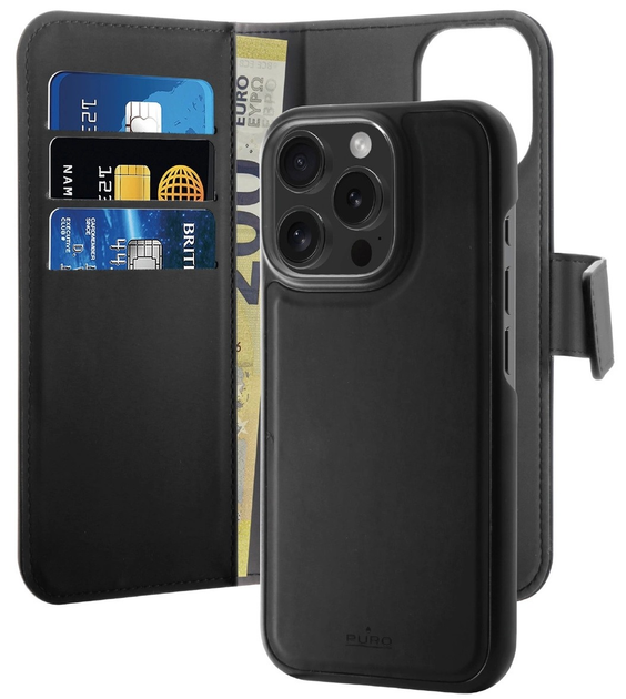 Чохол-книжка Puro Wallet Detachable MagSafe 2в1 з гаманцем для Apple iPhone 16 Pro Max Black (8018417485121) - зображення 1
