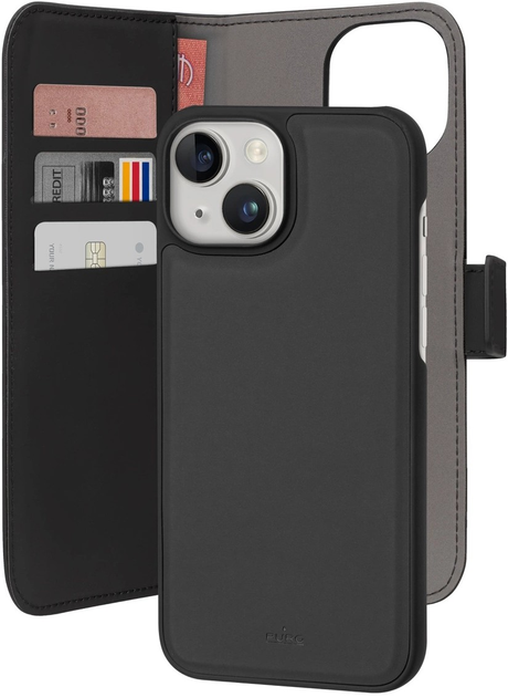 Чохол-книжка Puro Wallet Detachable MagSafe 2в1 з гаманцем для Apple iPhone 15 Black (8018417455582) - зображення 1