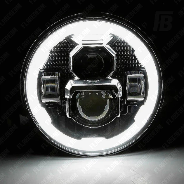Фара FlareBeam HL-7IN-008 головного света светодиодная (LED) с ДХО и поворотником Ø7 дюймов 12–24 В чёрная + хром - изображение 5