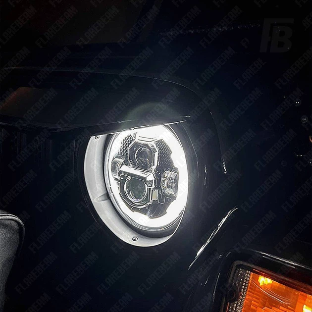 Фара FlareBeam HL-7IN-008 головного света светодиодная (LED) с ДХО и поворотником Ø7 дюймов 12–24 В чёрная + хром - изображение 8