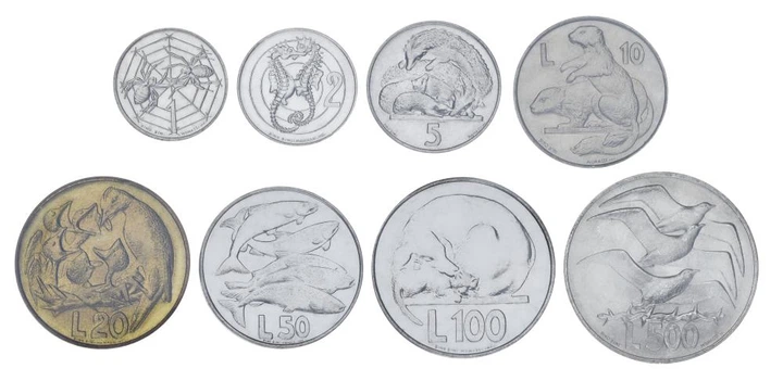 Набір монет Сан-Марино набір з 8 монет 1975 UNC 1, 2, 5, 10, 20, 50, 100, 500 лір (срібло) - Фото 1 Набір монет Сан-Марино набір з 8 монет 1975 UNC 1, 2, 5, 10, 20, 50, 100, 500 лір (срібло) - зображення 1