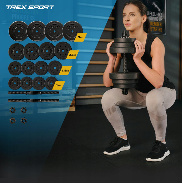 Регульовані бітумні гантелі Trex Sport 2х10 кг - зображення 5