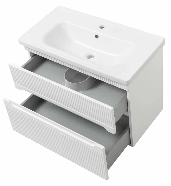 Тумба подвесная ЮВВІС Aria ТПБ-2 Д 80 см Белый матовый/умывальник Fenova 80 см с 3 D эффектом - изображение 2