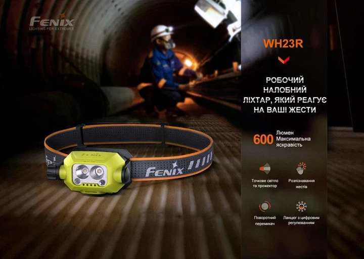Розумний Індукційний Налобний Ліхтар Fenix WH23R (600 Люмен 100 Метрів - Type-C) - изображение 4