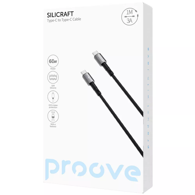 Кабель для смартфонов Proove Silicraft, USB-C – USB-C, PD 60W, черный, 1 м - изображение 2