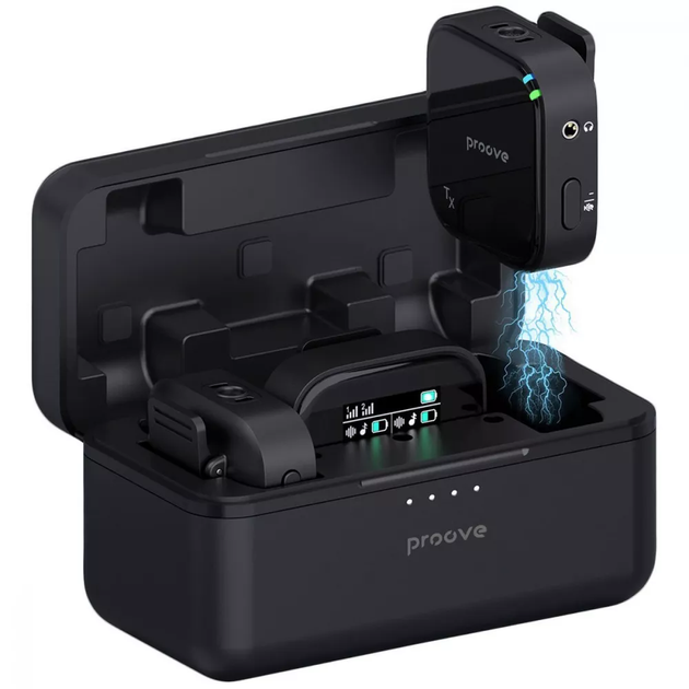 Микрофон петличный Proove Studio беспроводной 2 шт с зарядным кейсом 1500 mAh, черный - изображение 3