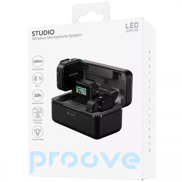 Микрофон петличный Proove Studio беспроводной 2 шт с зарядным кейсом 1500 mAh, черный - изображение 9
