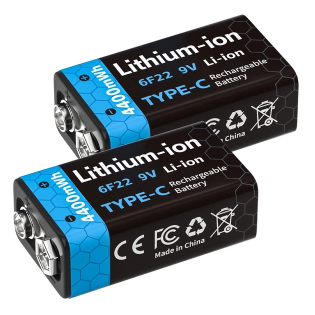 Акумуляторні батареї Крона Pujimax 6F22 з USB TYPE-C 9V 4400mWh, Black (2 шт + кабель) (16217-2) - зображення 3