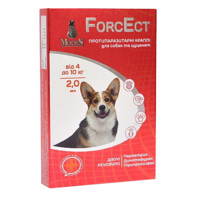 ФорсЕкт (ForcEct) протипаразитарні краплі для собак та цуценят 4-10 кг, 2,0 мл, MODES (від бліх, від кліщів) - Фото 3 ФорсЕкт (ForcEct) протипаразитарні краплі для собак та цуценят 4-10 кг, 2,0 мл, MODES (від бліх, від кліщів) - зображення 3