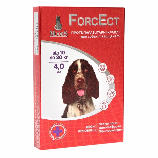 ФорсЕкт (ForcEct) протипаразитарні краплі для собак та цуценят 10-20 кг, 4,0 мл, MODES (від бліх, від кліщів) - Фото 3 ФорсЕкт (ForcEct) протипаразитарні краплі для собак та цуценят 10-20 кг, 4,0 мл, MODES (від бліх, від кліщів) - зображення 3