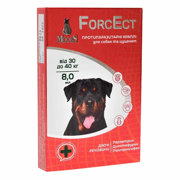 ФорсЕкт (ForcEct) протипаразитарні краплі для собак та цуценят 30-40 кг, 8,0 мл, MODES (від бліх, від кліщів) - Фото 3 ФорсЕкт (ForcEct) протипаразитарні краплі для собак та цуценят 30-40 кг, 8,0 мл, MODES (від бліх, від кліщів) - зображення 3