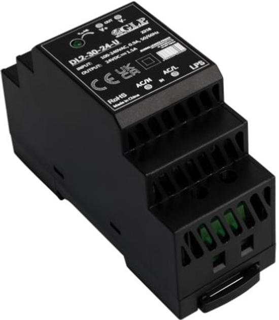Блок живлення на DIN-рейку GLP IP20, 24 Вт, 12 В, 2 A (DL2-30-12-U) (5902135153376) - зображення 1