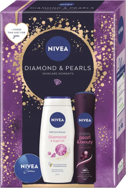 Zestaw kosmetyków pielęgnacyjnych Nivea Diamond and Pearls Krem uniwersalny 30 ml + Antyperspirant 150 ml + Żel pod prysznic 250 ml (9005800382395) - obraz 1