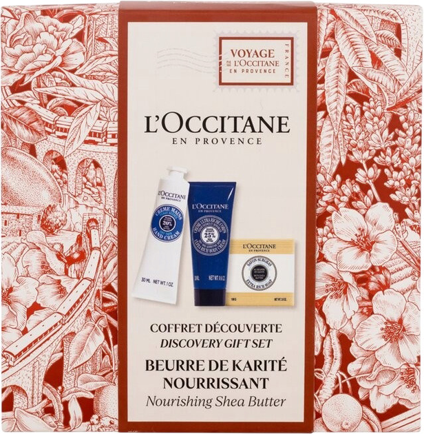 Zestaw kosmetyków pielęgnacyjnych L'Occitane en Provence Discovery Nourishing Shea Butter Krem do rąk 30 ml + Krem do ciała 20 ml + Mydło w kostce 100 g (3253581775424) - obraz 1