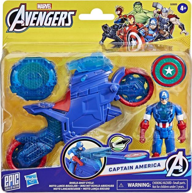 Іграшковий набір Hasbro Marvel Avengers: Epic World of Action Captain America Shield-Shot Cycle Vehicle 4 G0889 (5010996283887) - зображення 1