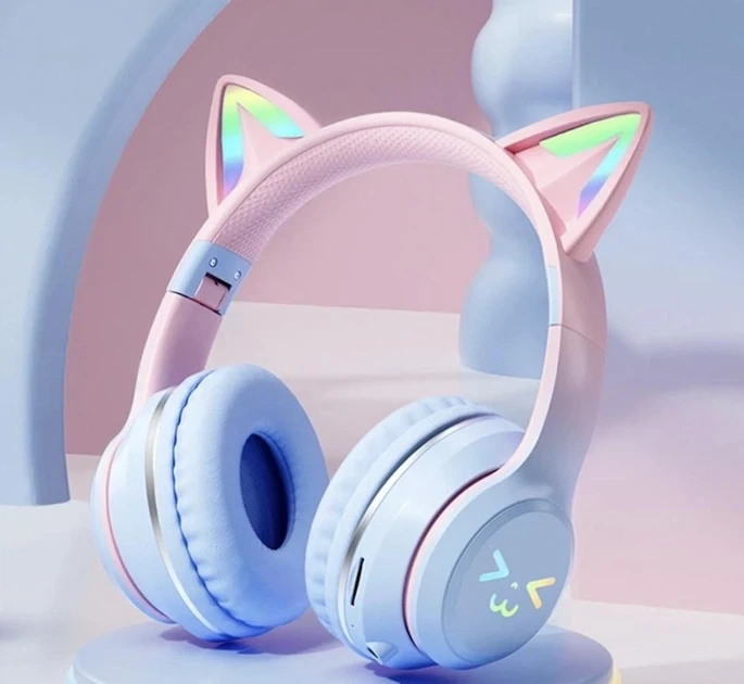 Беспроводные Bluetooth наушники CatEye с подсветкой и кошачьими ушками pink+blue - Фото 4 Беспроводные Bluetooth наушники CatEye с подсветкой и кошачьими ушками pink+blue - изображение 4
