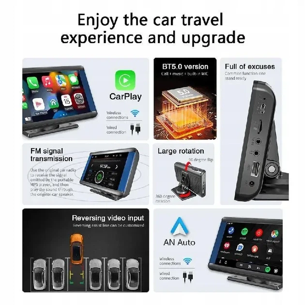 Портативный экран на торпеду 601W Carplay 7-дюймовый сенсорный беспроводной экран 9494 - изображение 5