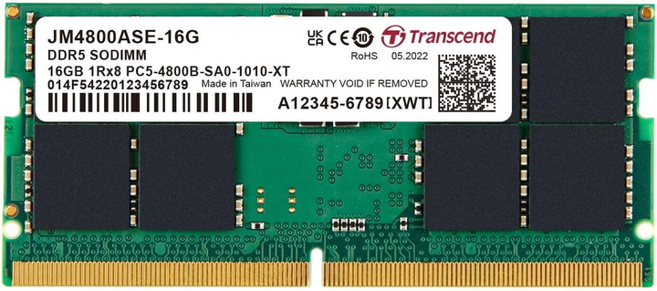 Pamięć operacyjna Transcend SODIMM DDR5-4800 16384 MB PC5-38400 (JM4800ASE-16G) - obraz 1