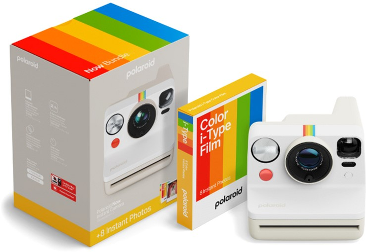 Aparat do natychmiastowego drukowania Polaroid Now Generation 3 Pebble White + zestaw kolorowych filmów (8 zdjęć) (9120134283122) - obraz 1