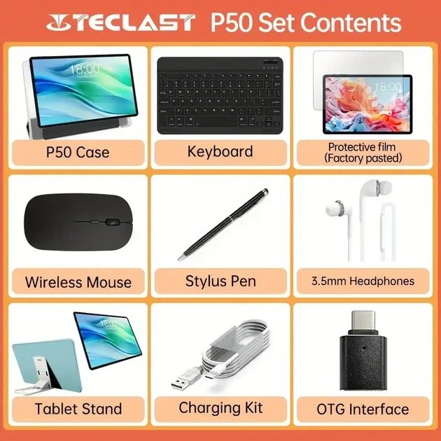 Teclast P50 4/128 ГБ T606-EEA: с чехлом, беспроводной мышкой, клавиатурой, стилусом, подставкой, кабелем для зарядки и наушниками - Фото 3 Teclast P50 4/128 ГБ T606-EEA: с чехлом, беспроводной мышкой, клавиатурой, стилусом, подставкой, кабелем для зарядки и наушниками - изображение 3