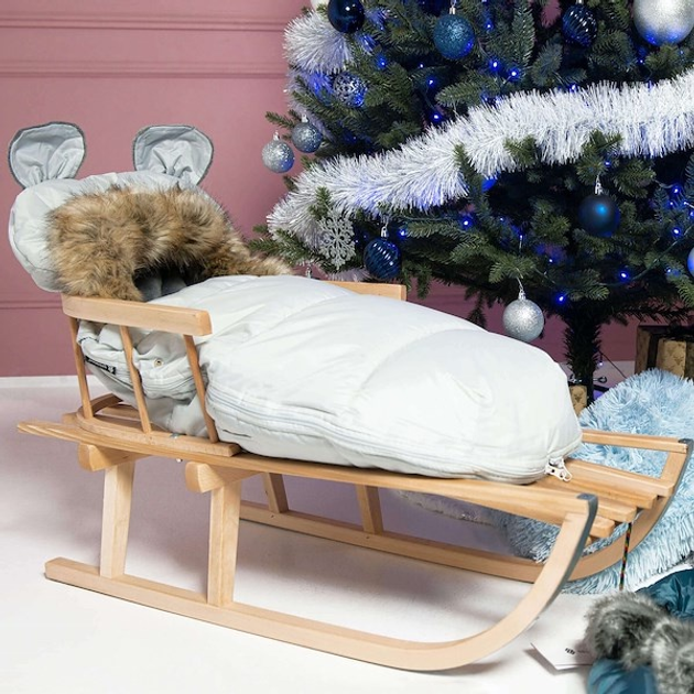 Śpiworek ciepły Springos SB0047 do wózka gondoli na sanki z futerkiem uszkami premium 96 cm Szary (5907719442310) - obraz 4