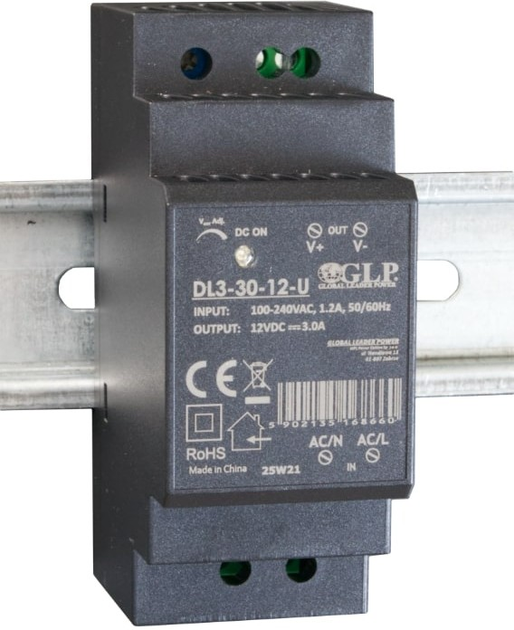 Блок живлення на DIN-рейку GLP IP20, 36 Вт, 12 В, 3 A (DL3-30-12-U) (5902135168660) - зображення 1