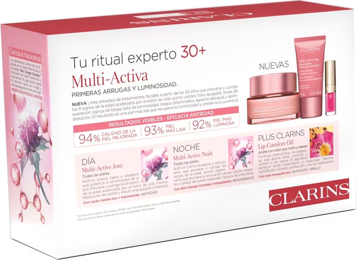 Zestaw do pielęgnacji twarzy Clarins Multi-Active 30+ Krem na dzień 50 ml + Krem na noc 15 ml + Olejek do ust 04 1.4 ml (3666057313868) - obraz 2