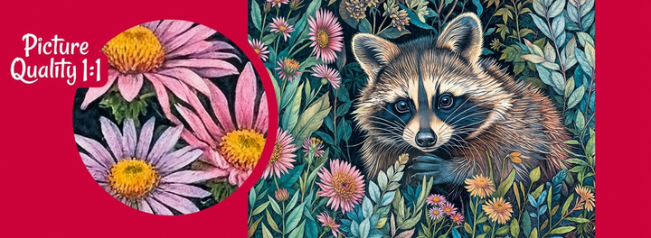 Puzzle CherryPazzi Raccoon in flowers 1000 elementów 30851 (5903728730851) - obraz 2