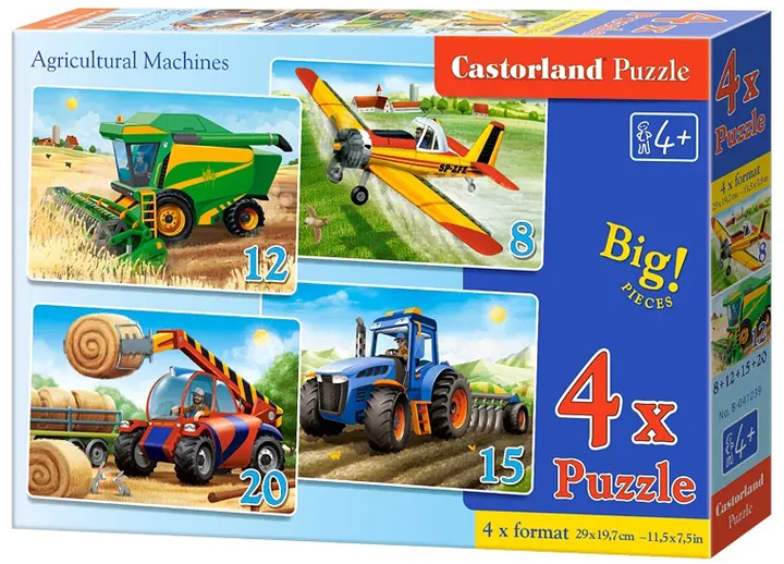 Набір пазлів Castorland 4в1 Maxi Сільськогосподарські Машини 4 шт. B-041039 (5904438041039) - зображення 1