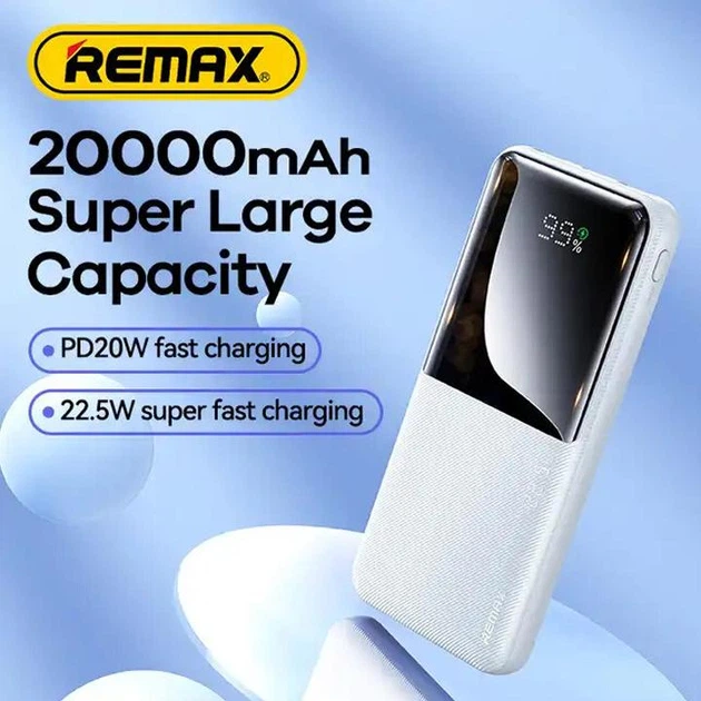Павербанк Remax RPP-623 20000 mAh 22.5W 2USB/1Type-C Портативный внешний аккумулятор PowerBank с быстрой зарядкой Black - изображение 3