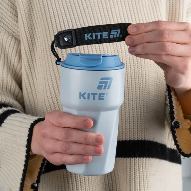 Термокружка Kite K25-1220-2, 450 мл, сіро-блакитна - Фото 5 Термокружка Kite K25-1220-2, 450 мл, сіро-блакитна - изображение 5