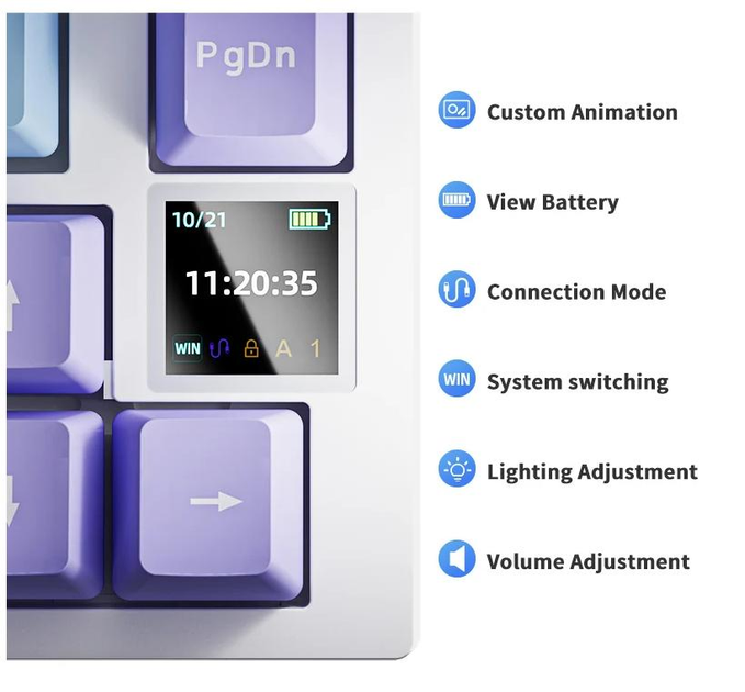 Беспроводная клавиатура Ajazz AK820 Pro RGB USB 2.4 Bluetooth Purple with white - изображение 8