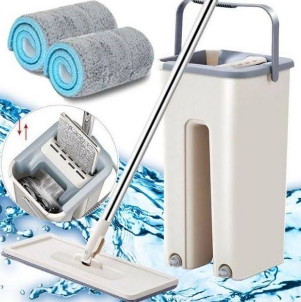 Швабра з віджимом Scratch Cleaning Mop для миття підлоги з мікрофіброю комплект з двома насадками та відром для прибирання ламінату паркету і кахлю професійна система для швидкого очищення поверхонь від бруду та пилу 128 см ручка - зображення 5