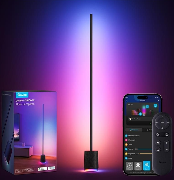 Торшер розумний Govee H6079, 1500Lm, RGBICW, with speaker, WI-FI/Bluetooth, чорний (H6079312) - зображення 9