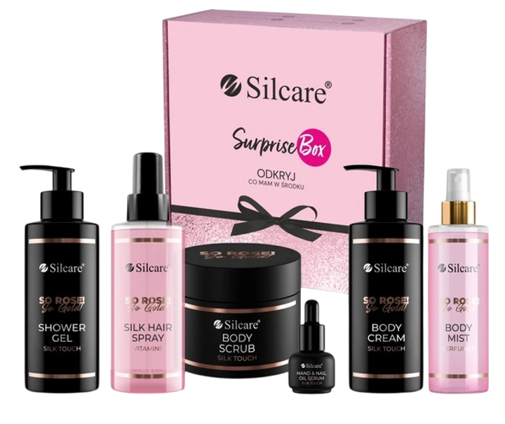 Zestaw kosmetyków do pielęgnacji Silcare Summer So Rose! So Gold! Peeling Silk Touch 300 ml + Spray Silk Vitamins 275 ml + Serum Silk Touch 15 ml + Żel pod prysznic 250 ml + Mgiełka do ciała 150 ml + Krem 250 ml (5902560564402) - obraz 1