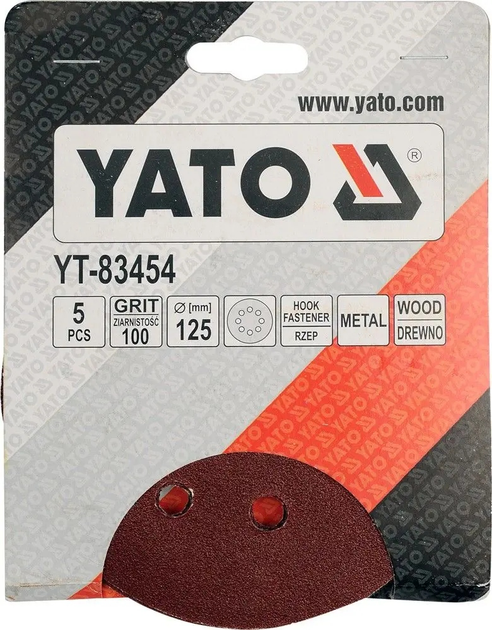 Наждачний папір Yato 8 отворів на липучці P125 5шт YT83454 (5906083834547) - зображення 1