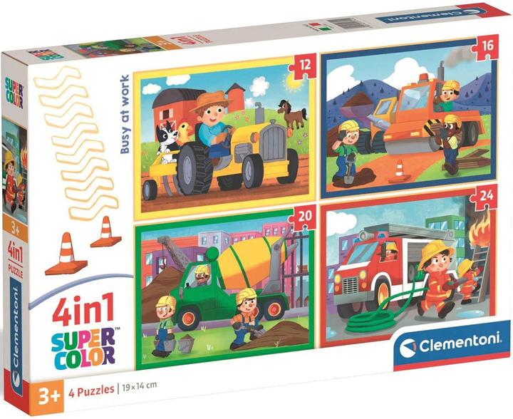 Puzzle Clementoni Super Kolor Busy at Work 4 in 1 21741 (8005125217410) - obraz 1