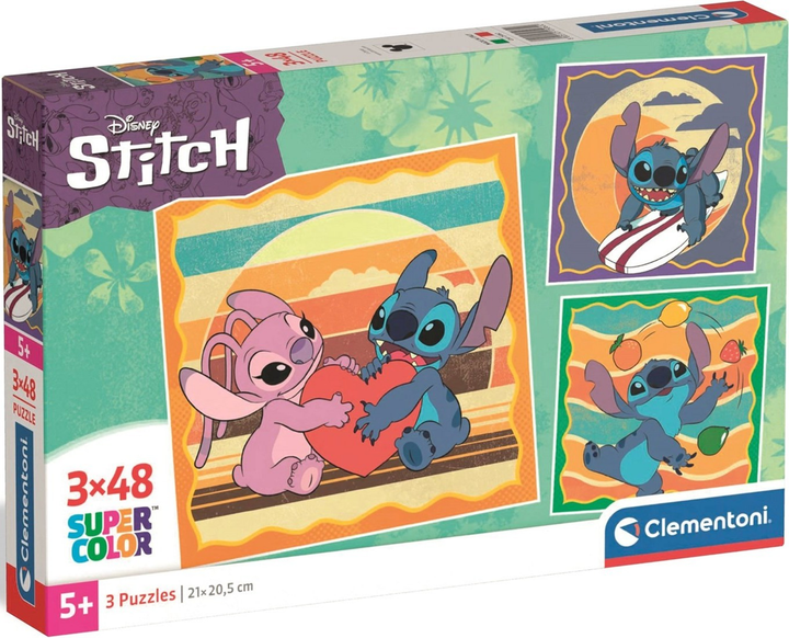 Puzzle Clementoni Super Kolor Disney Stitch 3 x 48 elementów 25062 (8005125250622) - obraz 1