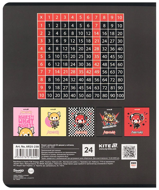 Набір шкільних зошитів Kite Aggretsuko 24 аркуші у клітинку 20 шт (AR25-238) - зображення 13