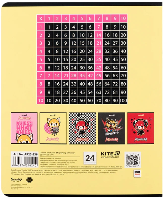 Набір шкільних зошитів Kite Aggretsuko 24 аркуші у клітинку 20 шт (AR25-238) - зображення 20