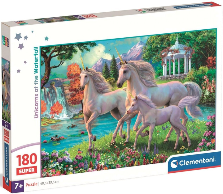 Puzzle Clementoni Super Unicorns at the Waterfall 180 elementów 29794 (8005125297948) - obraz 1